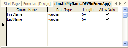 MSDE Win. Form App. New Table